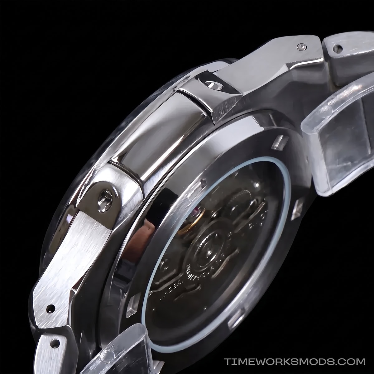 Trasera transparente de reloj automático en acero inoxidable