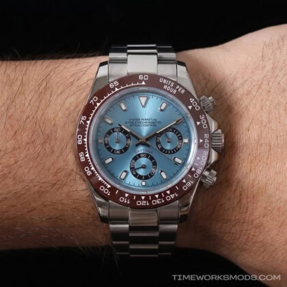 Orologio cronografo con quadrante blu ghiaccio da uomo
